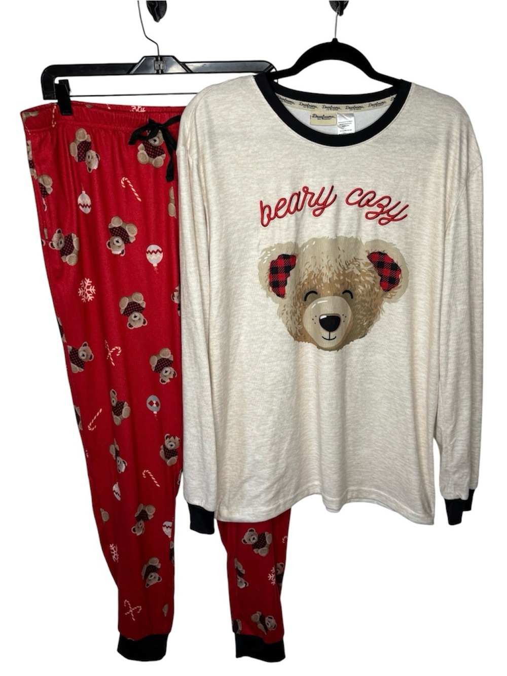 Dearfoams Beary Cozy Adult Pajama Set Size L Holiday Cabin Core Soft Loungewear